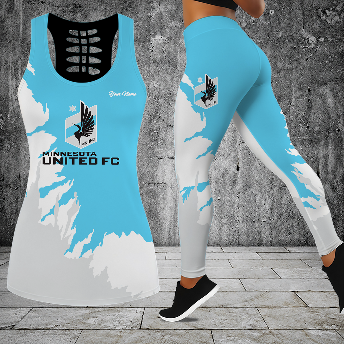 [GOAL DEAL] NEW CUSTOMIZED MLS22 MUF MINNESOTA UNITED FC HOLLOW TANK TOP & LEGGINGS SET