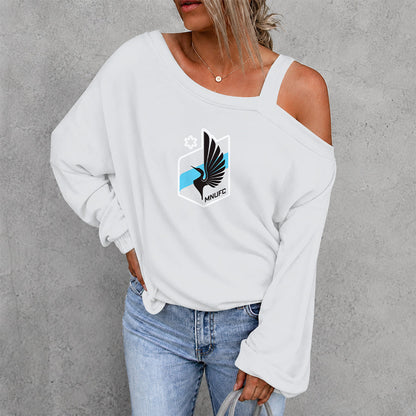 [GOAL DEAL] NEW CUSTOMIZED MLS22 MUF MINNESOTA UNITED FC WOMEN'S OFF-SHOULDER LONG SLEEVE SHIRT