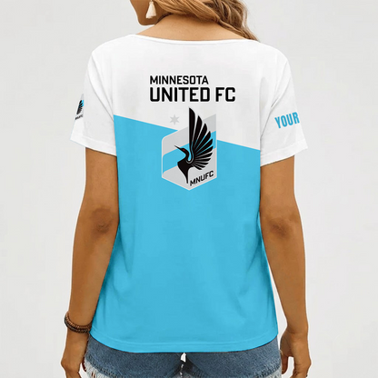 [GOAL DEAL] NEW CUSTOMIZED MLS22 MUF MINNESOTA UNITED FC V-NECK FEMALE SHIRT