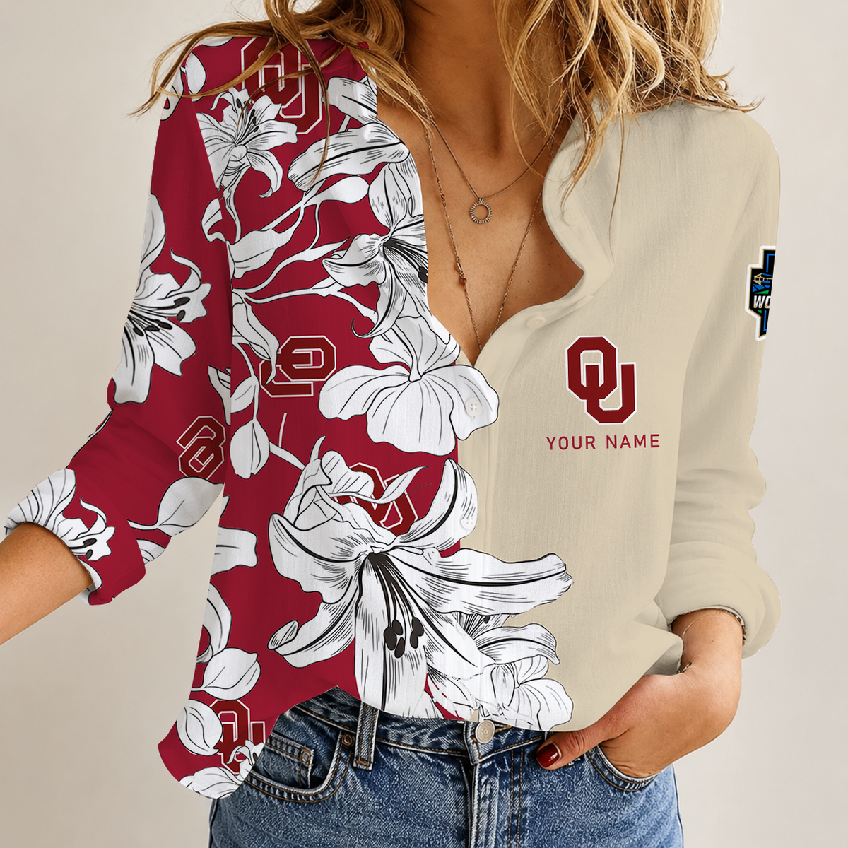 [HOMERUN DEAL] NEW CUSTOMIZED NCAA CWS22 OUS OKLAHOMA SOONERS WOMEN CASUAL SHIRT