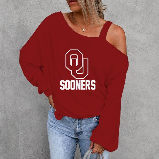 [HOMERUN DEAL] NEW CUSTOMIZED NCAA CWS22 OUS OKLAHOMA SOONERS WOMEN'S OFF-SHOULDER LONG SLEEVE SHIRT