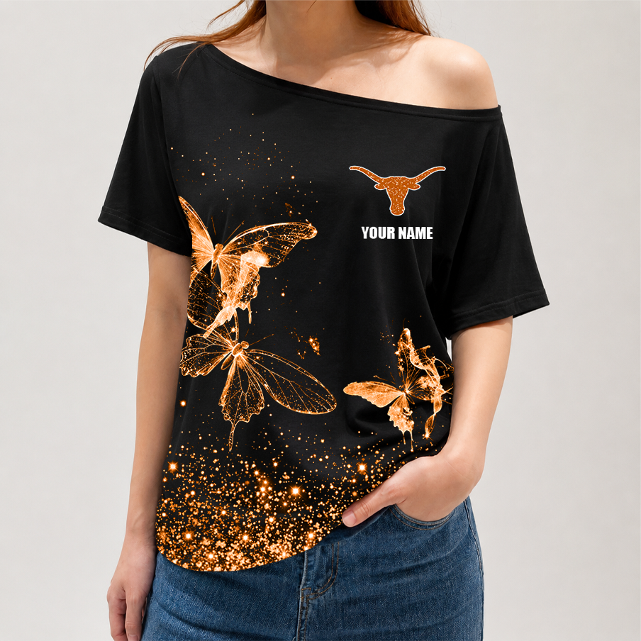 [TOUCHDOWN DEAL]NEW CUSTOMIZED NCAA FBS22 TXL TEXAS LONGHORNS OFF-SHOULDER SHIRT