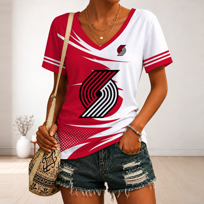 [HOT DEAL] NEW CUSTOMIZED NBA22 PTB PORTLAND TRAIL BLAZERS V-NECK FEMALE SHIRT