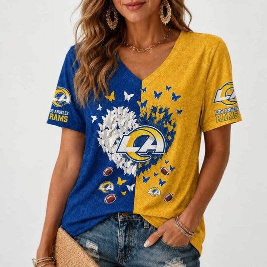 [TOUCHDOWN DEAL] NEW CUSTOMIZED NFL22 LAR LOS ANGELES RAMS V-NECK FEMALE SHIRT