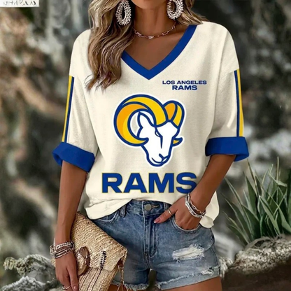 [TOUCHDOWN DEAL] NEW CUSTOMIZED NFL22 LAR LOS ANGELES RAMS WOMEN'S HEART V-NECK LONG SLEEVE SHIRT