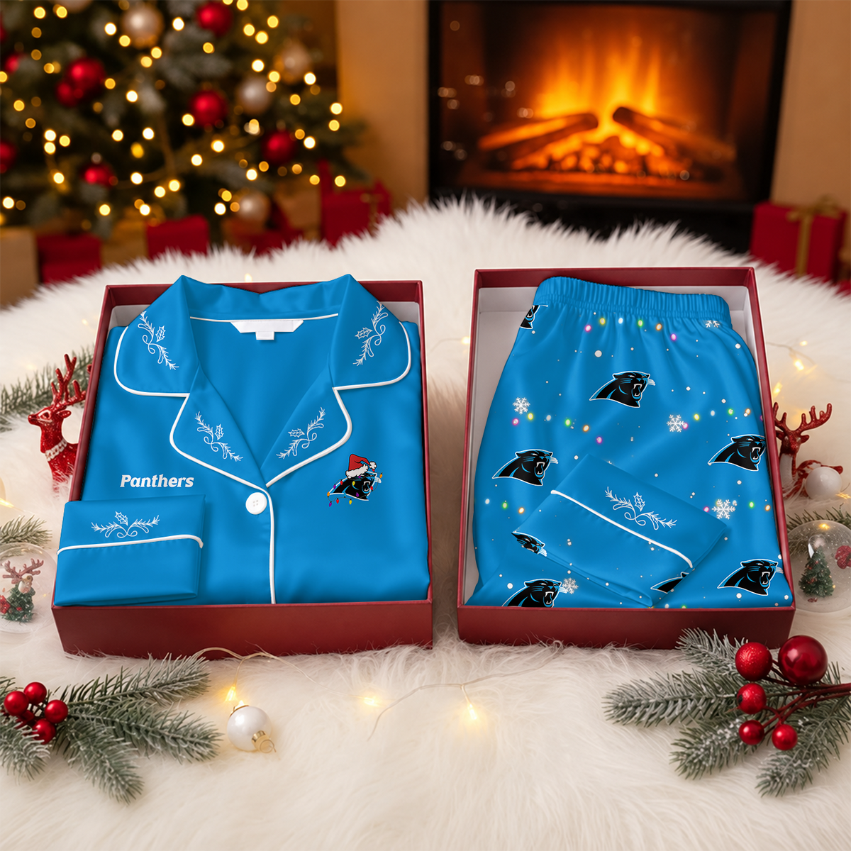 [TOUCHDOWN DEAL] NEW CUSTOMIZED NFL23 CLP CAROLINA PANTHERS LONG-SLEEVE PAJAMA SET