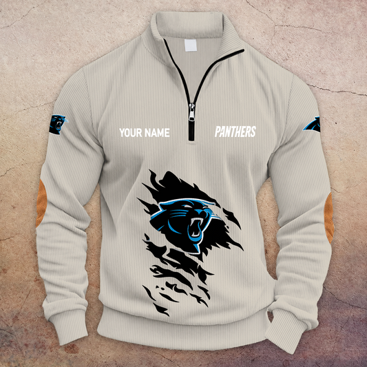 [TOUCHDOWN DEAL] NEW CUSTOMIZED NFL23 CLP CAROLINA PANTHERS MULTICOLOR STRIPED QUATER ZIP SWEATSHIRT