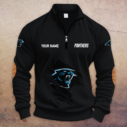 [TOUCHDOWN DEAL] NEW CUSTOMIZED NFL23 CLP CAROLINA PANTHERS MULTICOLOR STRIPED QUATER ZIP SWEATSHIRT