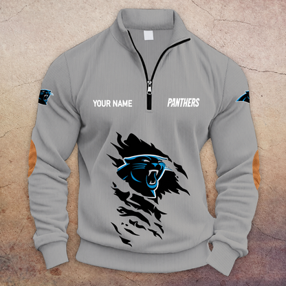 [TOUCHDOWN DEAL] NEW CUSTOMIZED NFL23 CLP CAROLINA PANTHERS MULTICOLOR STRIPED QUATER ZIP SWEATSHIRT