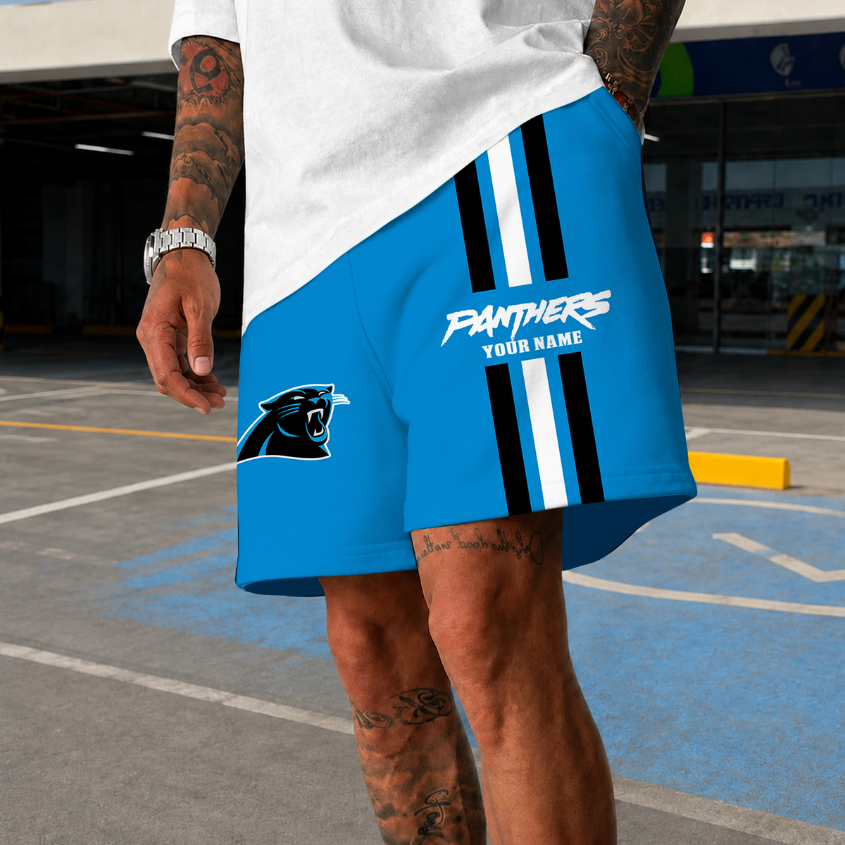 [TOUCHDOWN DEAL] NEW CUSTOMIZED NFL23 CLP CAROLINA PANTHERS SHORT PANTS