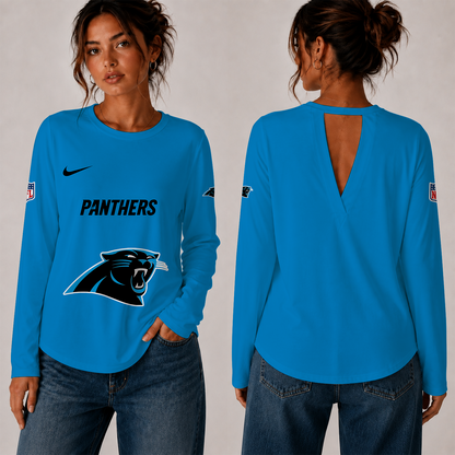 [TOUCHDOWN DEAL] NEW CUSTOMIZED NFL23 CLP THE PANTHERS WOMEN'S BACK V-CUT LONG-SLEEVE SHIRT