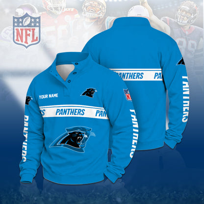 [TOUCHDOWN DEAL] NEW CUSTOMIZED NFL23 CLP THE PANTHERS QUARTER-BUTTON STAND-COLLAR SWEATSHIRT