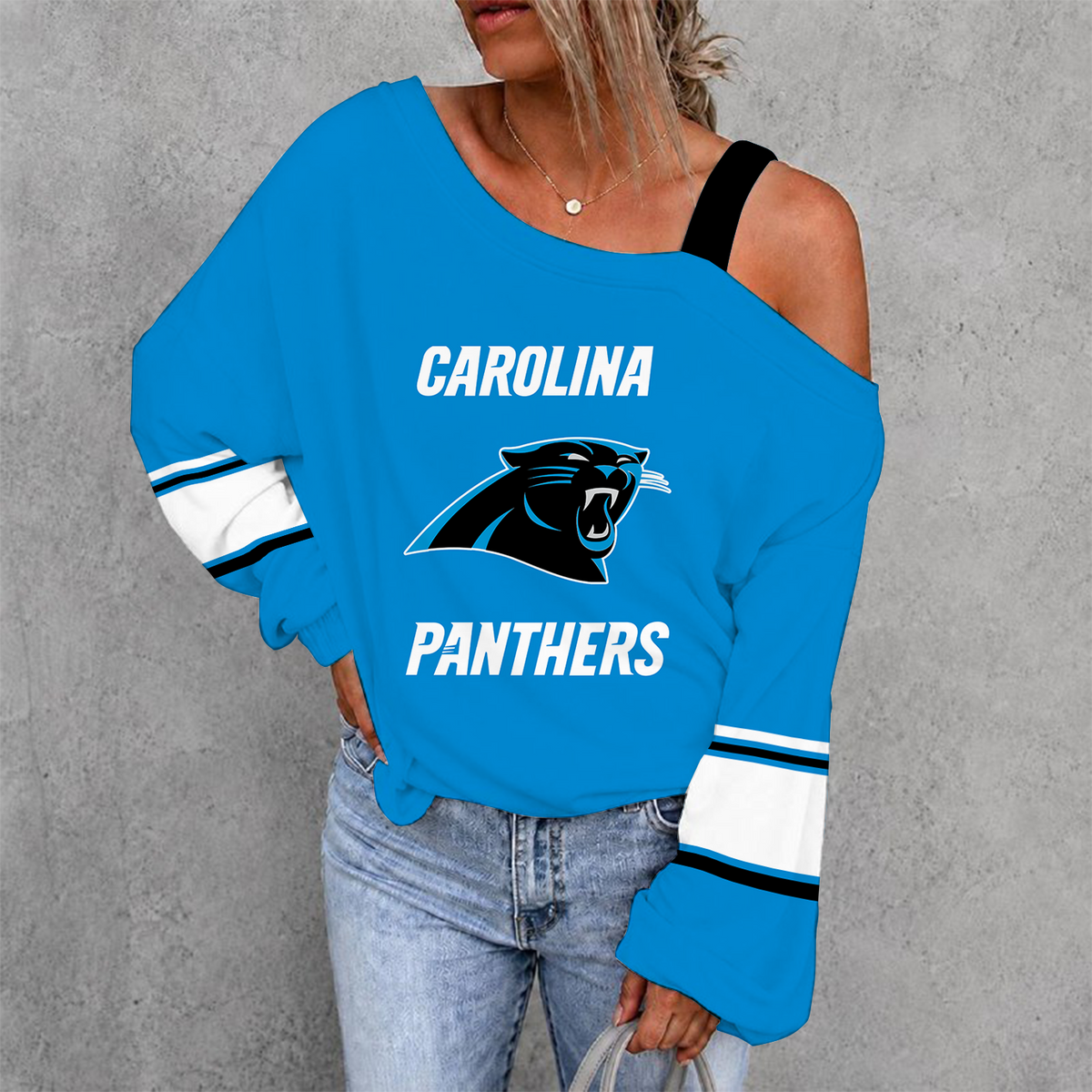 [TOUCHDOWN DEAL] NEW CUSTOMIZED NFL23 CLP CAROLINA PANTHERS WOMEN'S OFF-SHOULDER LONG SLEEVE SHIRT
