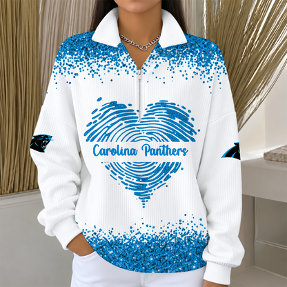 [TOUCHDOWN DEAL] NEW CUSTOMIZED NFL23 CLP THE PANTHERS QUARTER ZIP RIBBED SWEATER