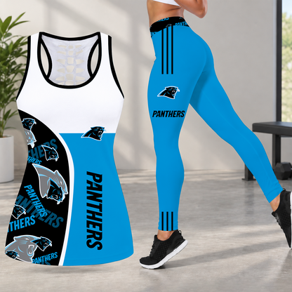 [TOUCHDOWN DEAL] NEW CUSTOMIZED NFL23 CLP CAROLINA PANTHERS HOLLOW TANK TOP & LEGGINGS SET