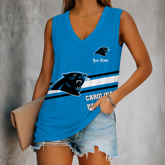 [TOUCHDOWN DEAL] NEW CUSTOMIZED NFL23 CLP CAROLINA PANTHERS WOMEN'S V-NECK TANK TOP