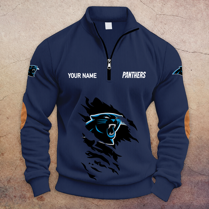[TOUCHDOWN DEAL] NEW CUSTOMIZED NFL23 CLP CAROLINA PANTHERS MULTICOLOR STRIPED QUATER ZIP SWEATSHIRT