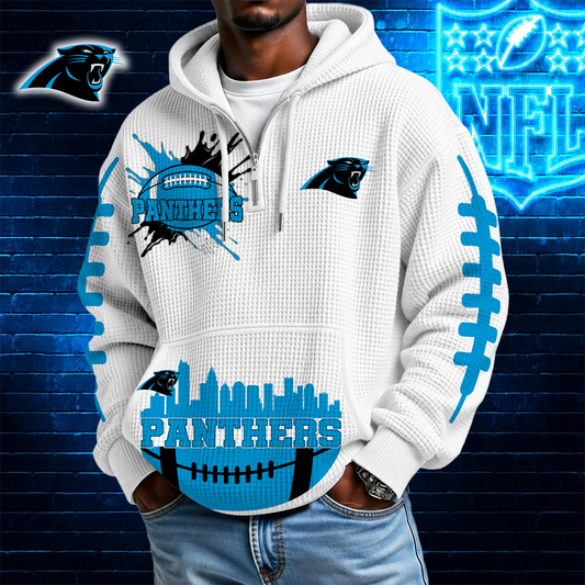 [TOUCHDOWN DEAL] NEW CUSTOMIZED NFL23 CLP CAROLINA PANTHERS WAFFLE FULL ZIP HOODIE