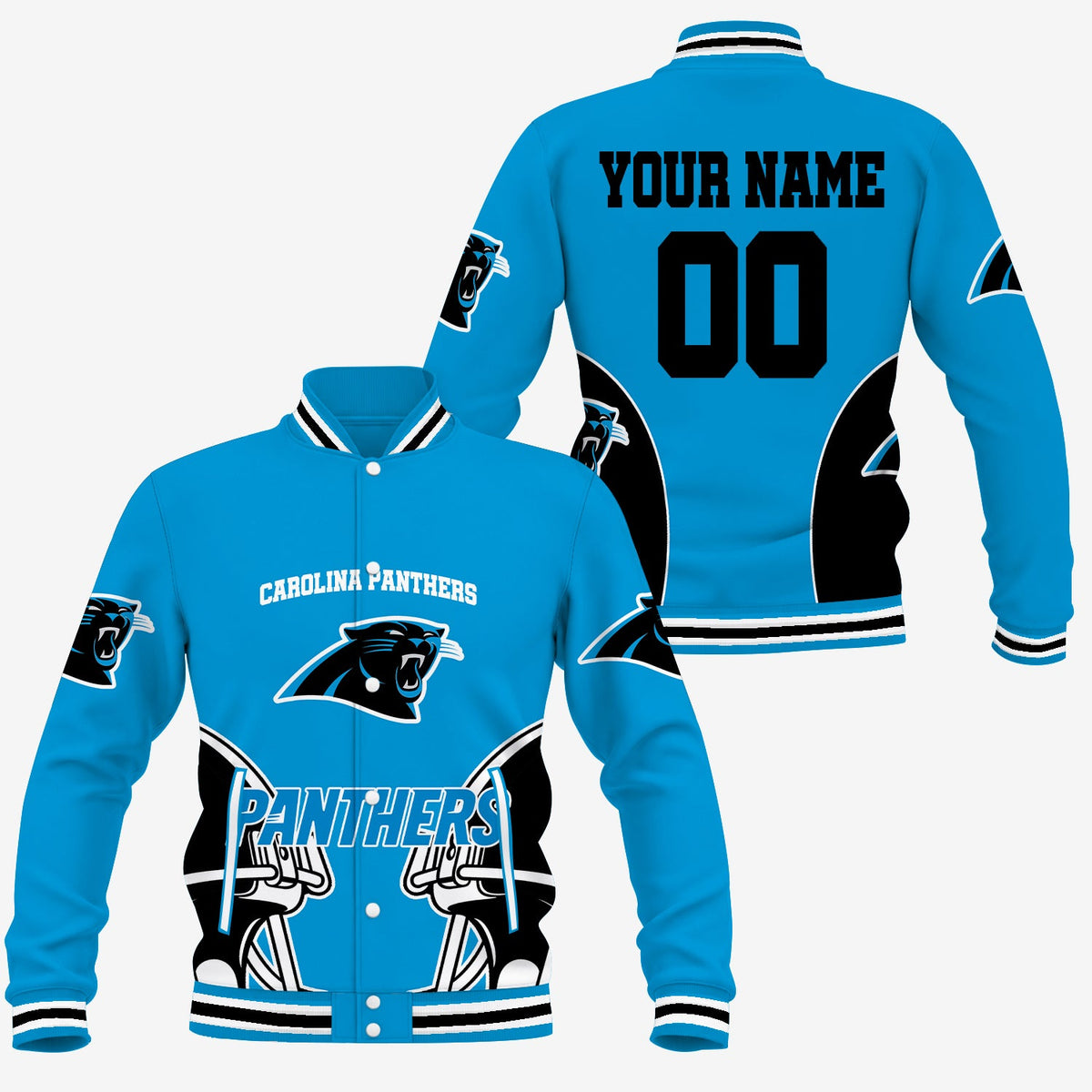 [TOUCHDOWN DEAL] NEW CUSTOMIZED NFL23 CLP CAROLINA PANTHERS SATIN VARSITY & BASEBALL JACKET