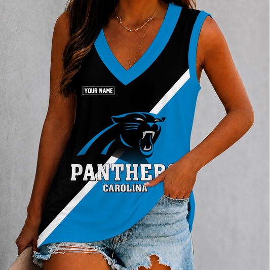 [TOUCHDOWN DEAL] NEW CUSTOMIZED NFL23 CLP CAROLINA PANTHERS WOMEN'S V-NECK TANK TOP