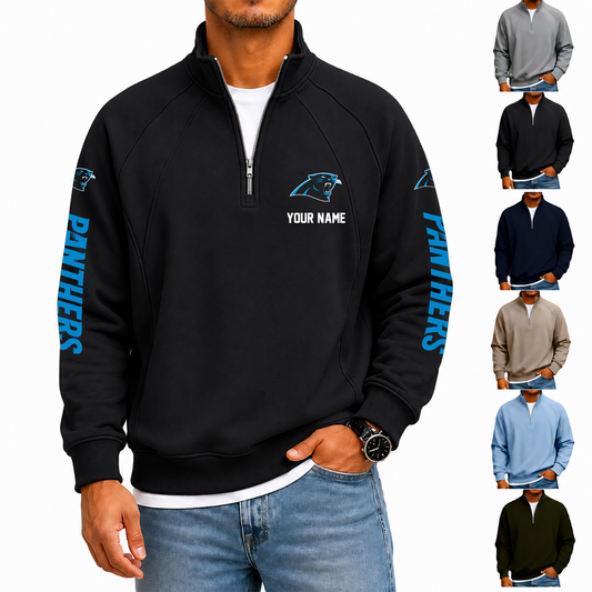 [TOUCHDOWN DEAL] NEW CUSTOMIZED NFL23 CLP CAROLINA PANTHERS MEN'S QUARTER ZIP PULLOVER