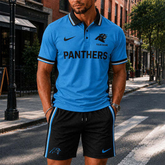 [TOUCHDOWN DEAL] NEW CUSTOMIZED NFL23 CLP CAROLINA PANTHERS POLO SHIRT & SHORT PANTS