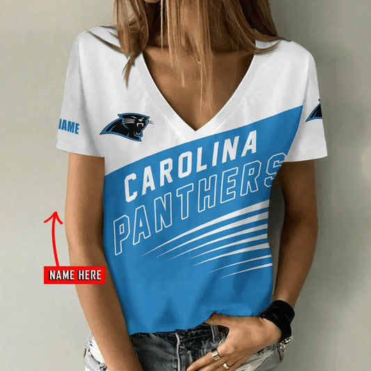 [TOUCHDOWN DEAL] NEW CUSTOMIZED NFL23 CLP CAROLINA PANTHERS V-NECK FEMALE SHIRT