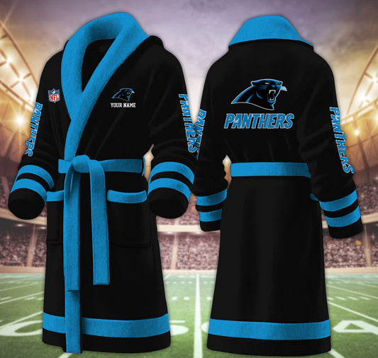 [TOUCHDOWN DEAL] NEW CUSTOMIZED NFL23 CLP CAROLINA PANTHERS MULTICOLOR FLEECE BATHROBE