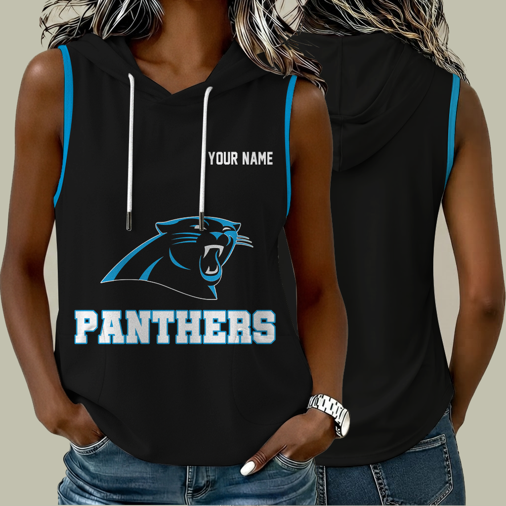 [TOUCHDOWN DEAL] NEW CUSTOMIZED NFL23 CLP CAROLINA PANTHERS WOMEN'S SLEEVELESS HOODED POCKET TANK TOP