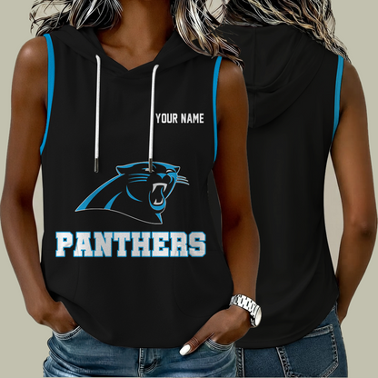 [TOUCHDOWN DEAL] NEW CUSTOMIZED NFL23 CLP CAROLINA PANTHERS WOMEN'S SLEEVELESS HOODED POCKET TANK TOP