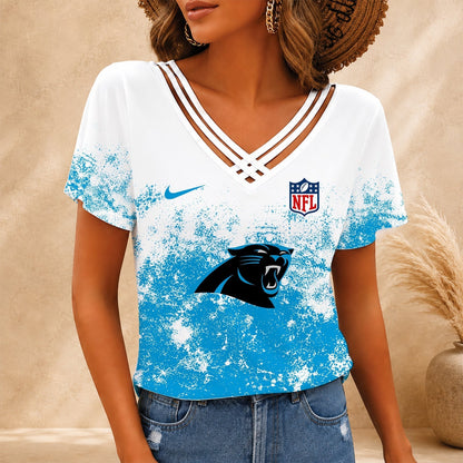 [TOUCHDOWN DEAL] NEW CUSTOMIZED NFL23 CLP CAROLINA PANTHERS V-NECK SHIRT