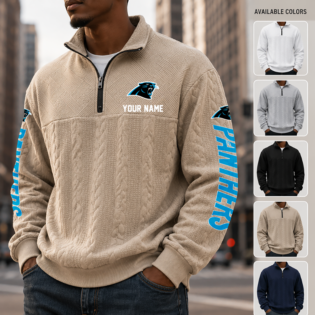 [TOUCHDOWN DEAL] NEW CUSTOMIZED NFL23 CLP CAROLINA PANTHERS MULTICOLOR QUARTER-ZIP SWEATSHIRT