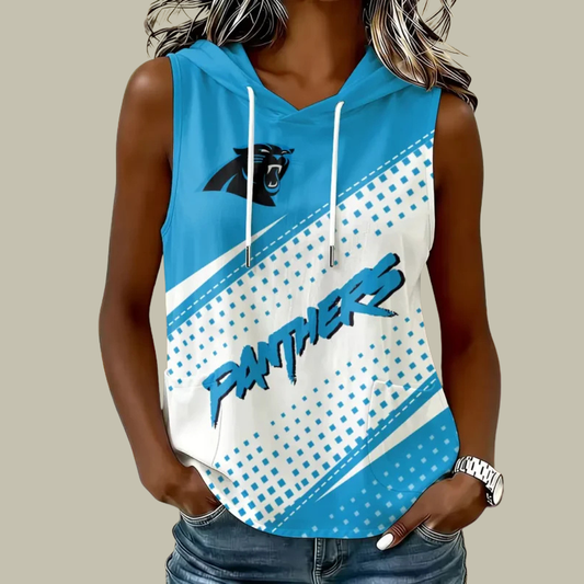 [TOUCHDOWN DEAL] NEW CUSTOMIZED NFL23 CLP CAROLINA PANTHERS WOMEN'S SLEEVELESS HOODED POCKET TANK TOP