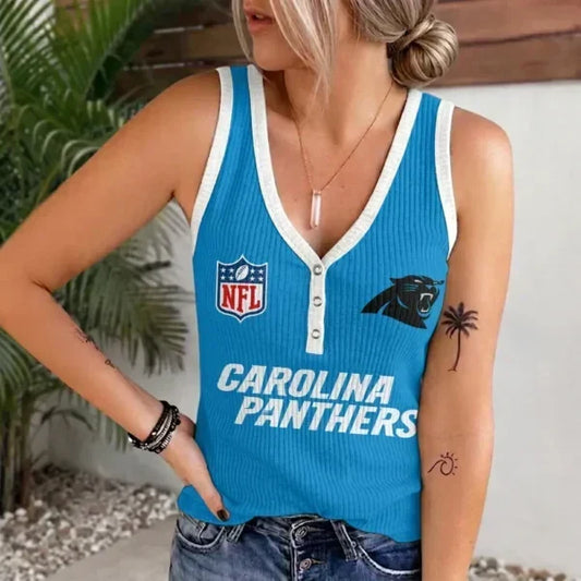 [TOUCHDOWN DEAL] NEW CUSTOMIZED NFL23 CLP CAROLINA PANTHERS WOMEN'S V-NECK TANK TOP