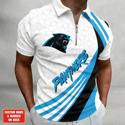 [TOUCHDOWN DEAL] NEW CUSTOMIZED NFL23 CLP CAROLINA PANTHERS ZIP POLO SHIRT