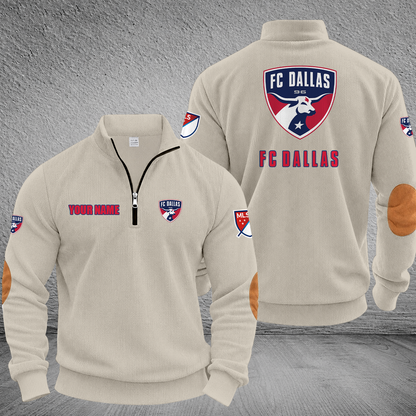 [GOAL DEAL] NEW CUSTOMIZED MLS23 FCD FC DALLAS MULTICOLOR STRIPED QUATER ZIP SWEATSHIRT