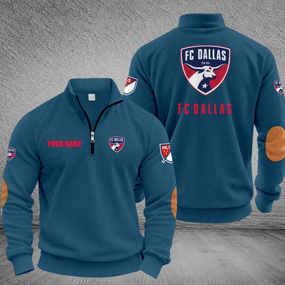 [GOAL DEAL] NEW CUSTOMIZED MLS23 FCD FC DALLAS MULTICOLOR STRIPED QUATER ZIP SWEATSHIRT