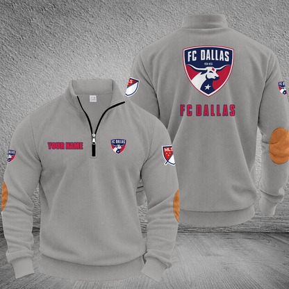[GOAL DEAL] NEW CUSTOMIZED MLS23 FCD FC DALLAS MULTICOLOR STRIPED QUATER ZIP SWEATSHIRT