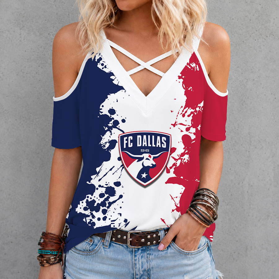 [GOAL DEAL] NEW CUSTOMIZED MLS23 FCD FC DALLAS CRISS CROSS V-NECK TOP
