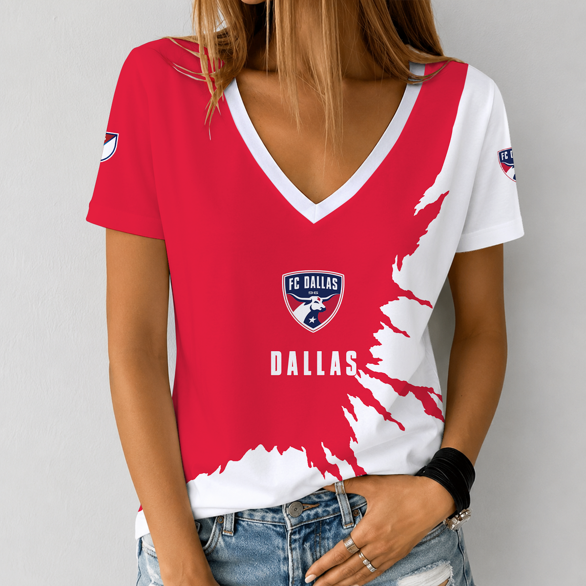 [GOAL DEAL] NEW CUSTOMIZED MLS23 FCD FC DALLAS V-NECK FEMALE SHIRT