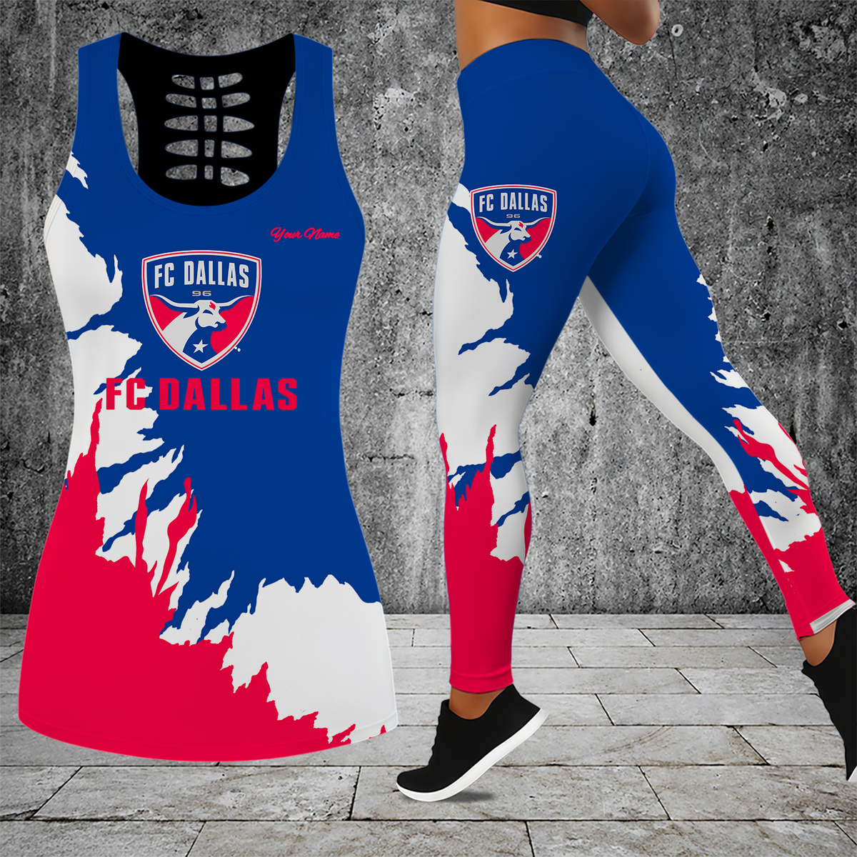 [GOAL DEAL] NEW CUSTOMIZED MLS23 FCD FC DALLAS HOLLOW TANK TOP & LEGGINGS SET