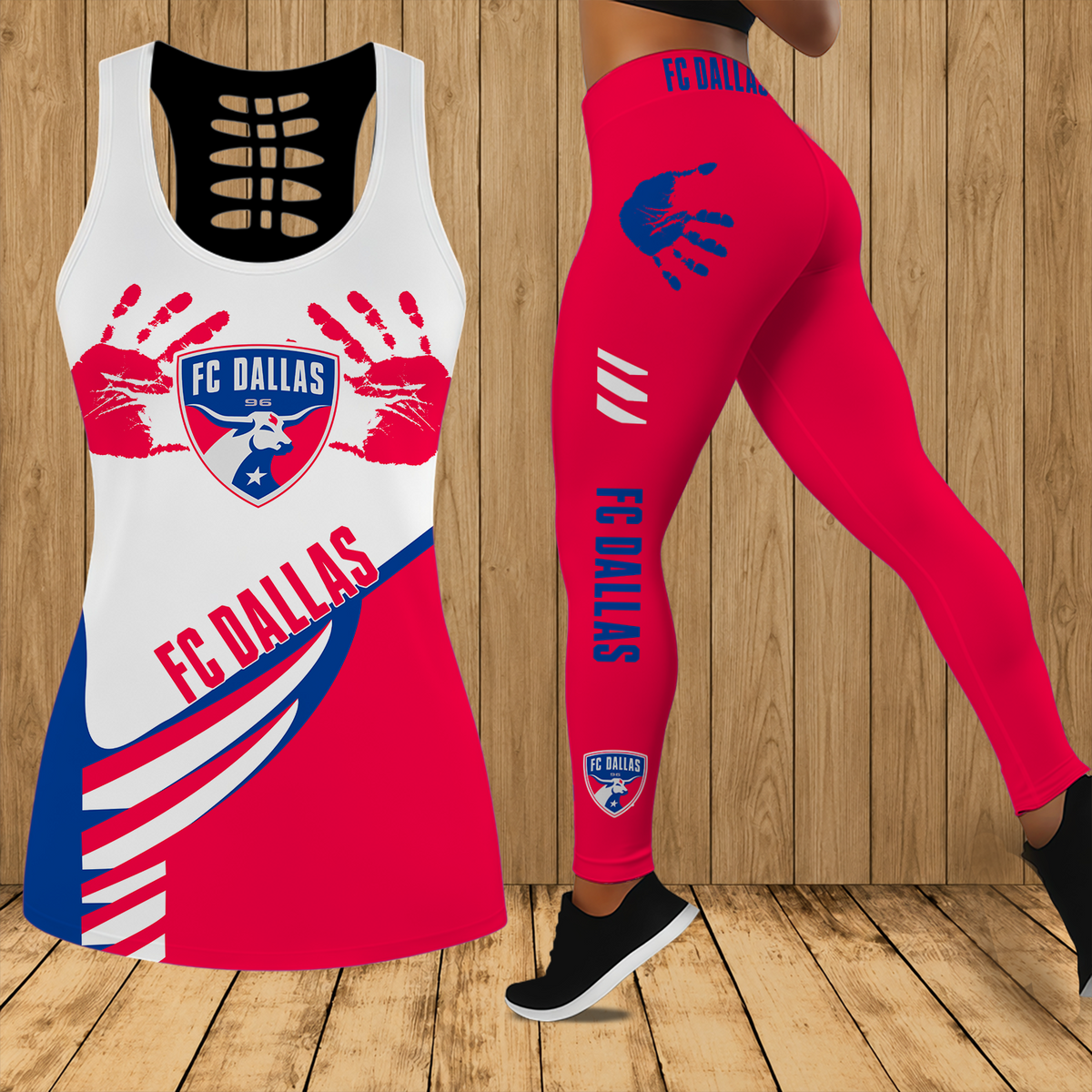 [GOAL DEAL] NEW CUSTOMIZED MLS23 FCD FC DALLAS HOLLOW TANK TOP & LEGGINGS SET