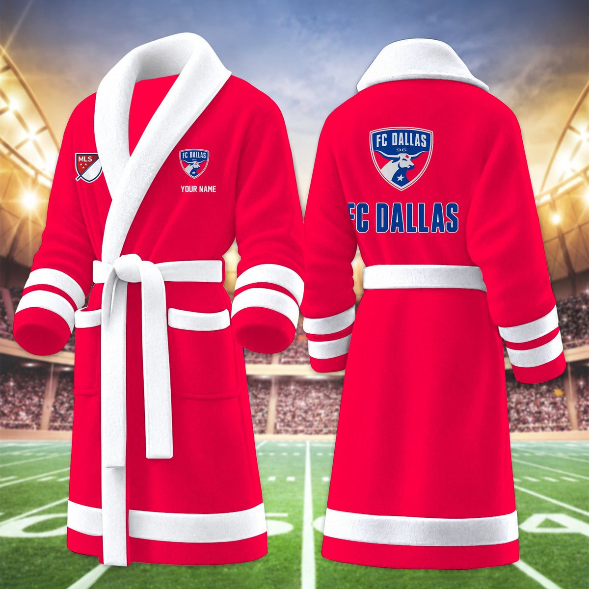 [GOAL DEAL] NEW CUSTOMIZED MLS23 FCD FC DALLAS FLEECE BATHROBE