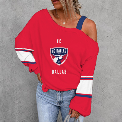 [GOAL DEAL] NEW CUSTOMIZED MLS23 FCD FC DALLAS WOMEN'S OFF-SHOULDER LONG SLEEVE SHIRT