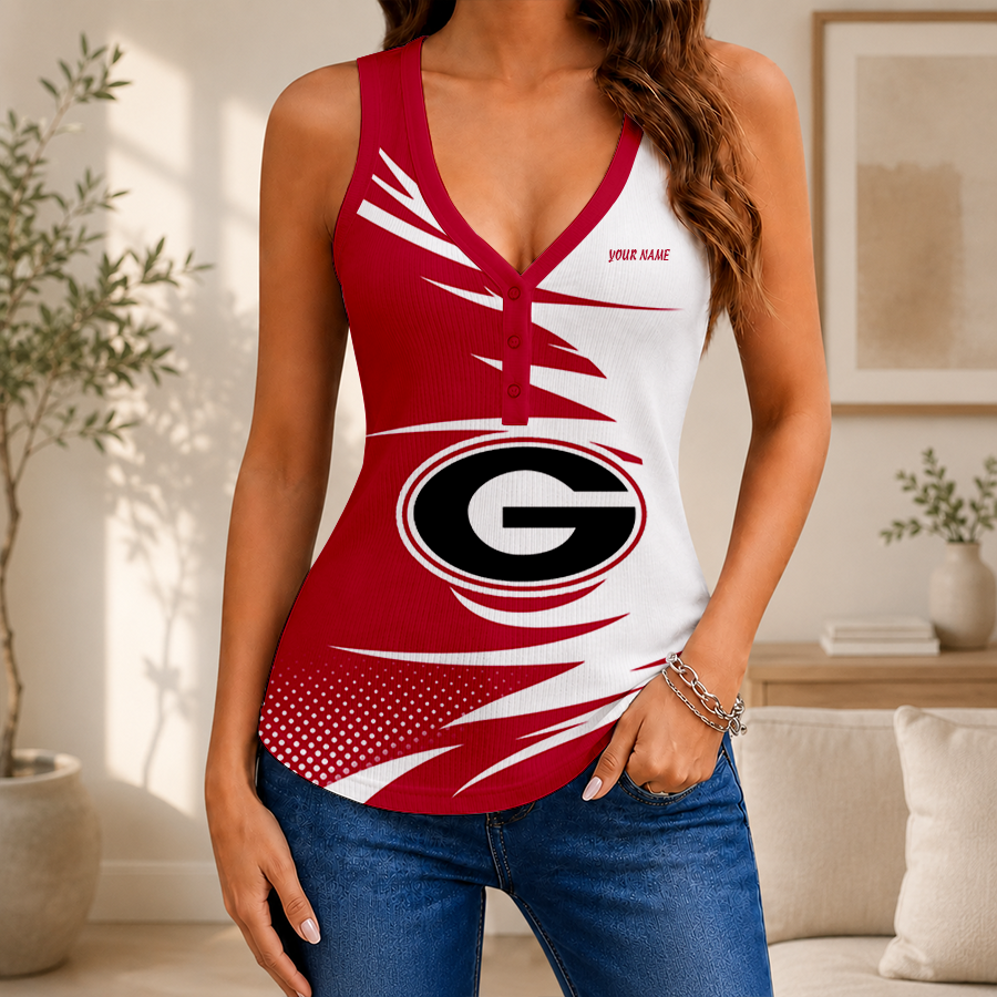 [HOMERUN DEAL] NEW CUSTOMIZED NCAA CWS23 GEB GEORGIA BULLDOGS WOMEN'S V-NECK TANK TOP