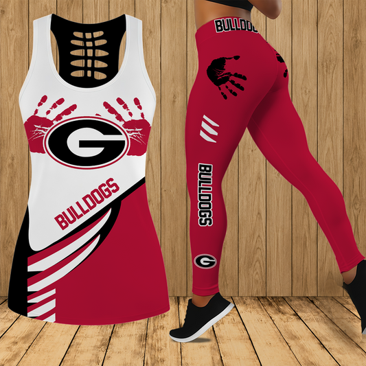 [HOMERUN DEAL] NEW CUSTOMIZED NCAA CWS23 GEB GEORGIA BULLDOGS HOLLOW TANK TOP & LEGGINGS SET