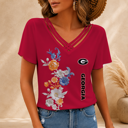 [HOMERUN DEAL] NEW CUSTOMIZED NCAA CWS23 GEB GEORGIA BULLDOGS V-NECK SHIRT