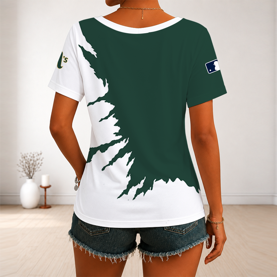 [HOMERUN DEAL] NEW CUSTOMIZED MLB23 OAS OAKLAND ATHLETICS V-NECK FEMALE SHIRT