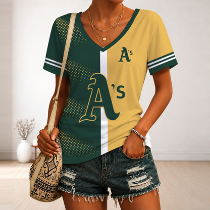 [HOMERUN DEAL] NEW CUSTOMIZED MLB23 OAS OAKLAND ATHLETICS V-NECK FEMALE SHIRT