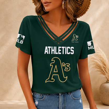 [HOMERUN DEAL] NEW CUSTOMIZED MLB23 OAS OAKLAND ATHLETICS V-NECK SHIRT